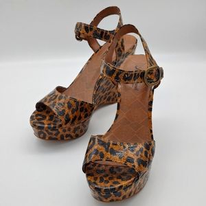 LUCKY BRAND Lindey Luxe/LeopardLeather Cork Wedge High Heel Sandal size 8.5